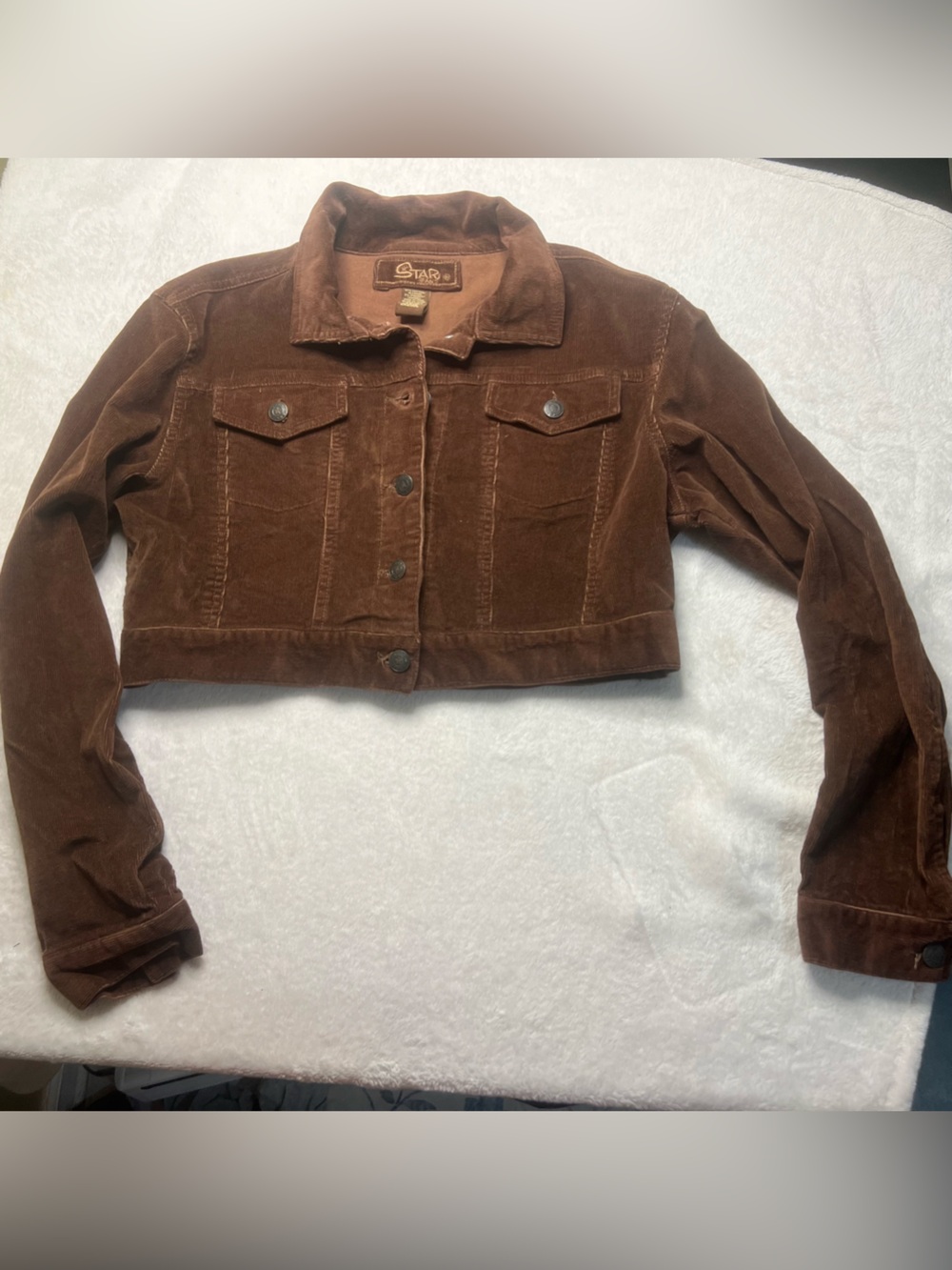 Star J Cropped Brown Corduroy Jean Jacket for Kids